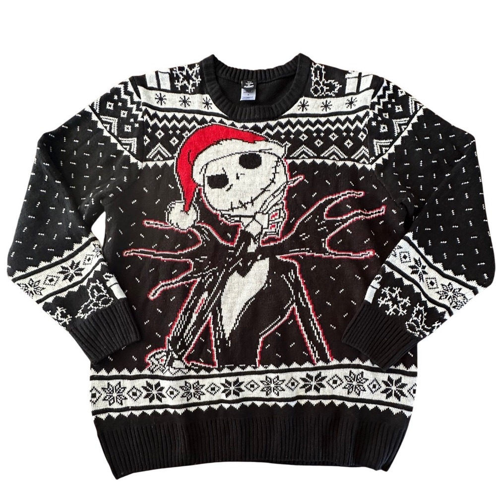 Disney Nightmare Before Christmas Jack Skellington Santa Knit Sweater XL Black